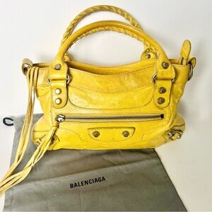 Balenciaga First Moto City Small Bag Lambskin Leather in Mustard Yellow Vintage